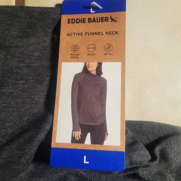 NWT Eddie Bauer Women's Active Long Sleeve Funnel Neck Top in Charcoal - Size L - Picture 8 of 11
